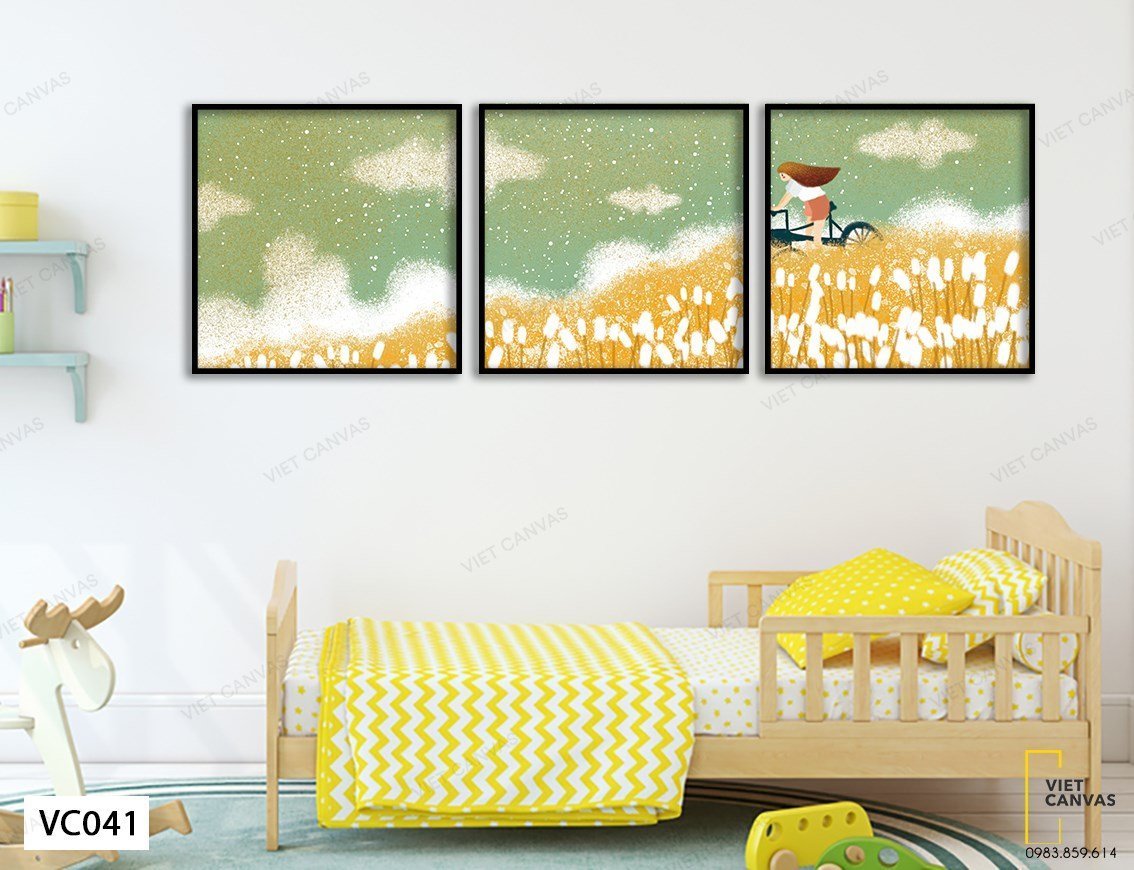Bộ 3 Tranh Đạp Xe Giữa Đồng Lúa - VC041