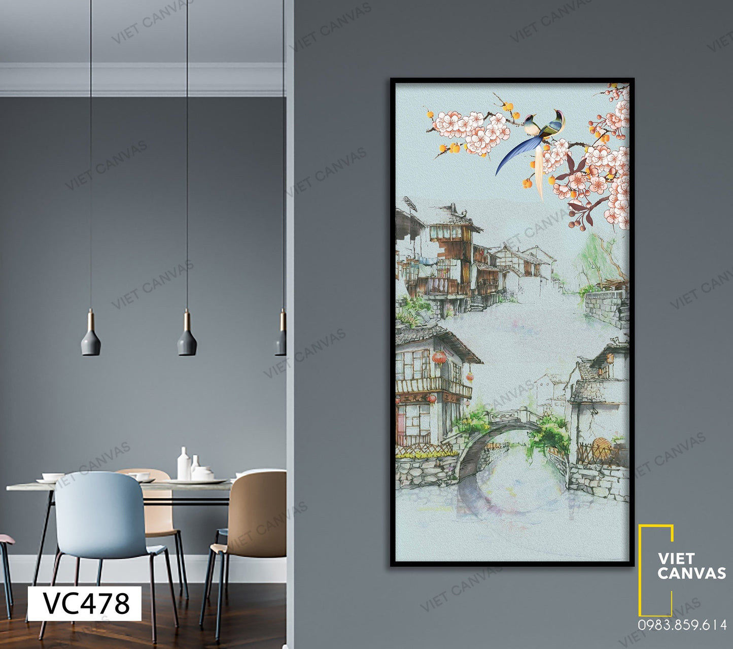Tranh Nhành Hoa Đào Ở Làng Phố Cổ - VC478
