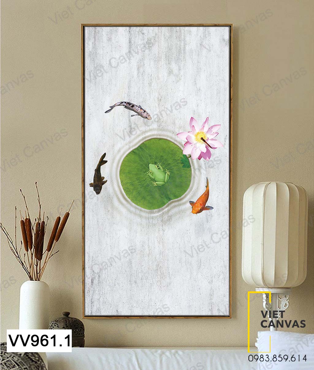 Tranh Đàn Cá Và Ếch Dưới Đầm Sen - VV961.1