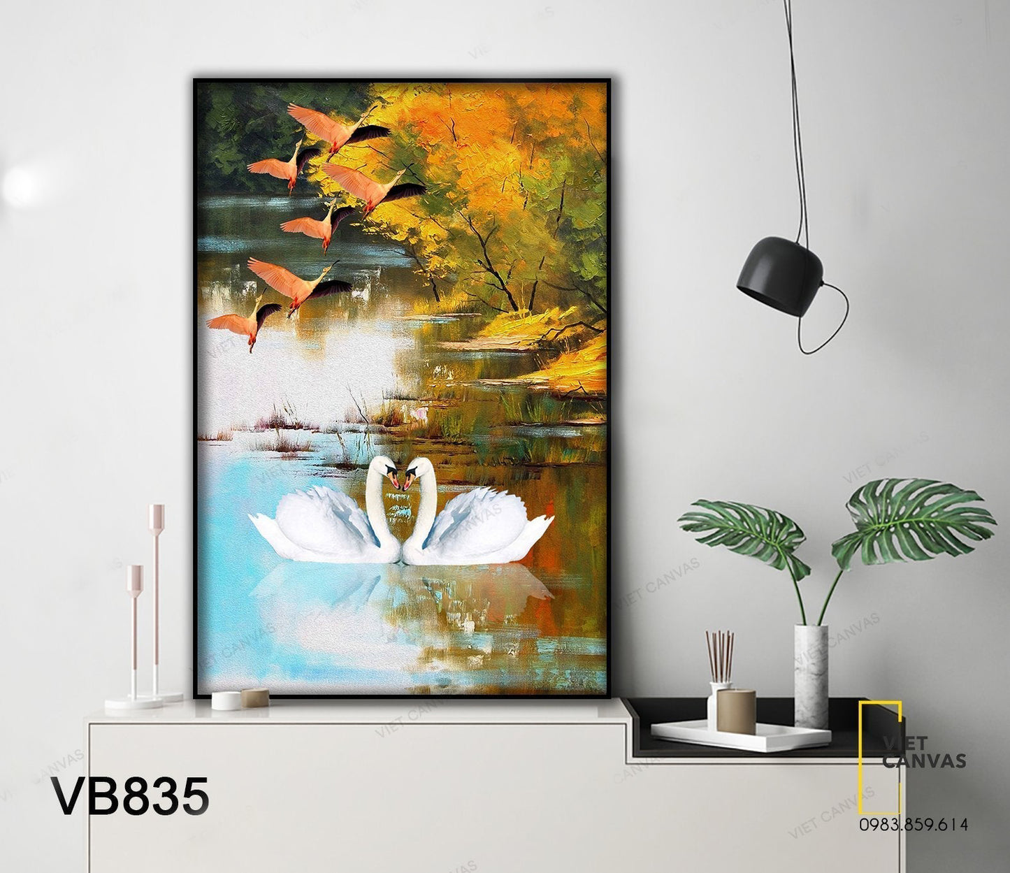 Tranh Đôi Thiên Nga Trong Hồ Nước Thu - VB835