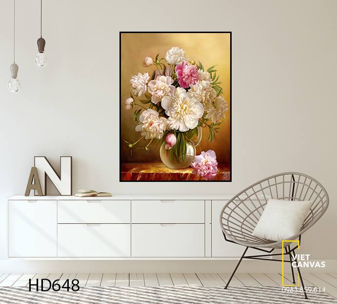 Tranh Lọ Hoa Mẫu Đơn Nhẹ Nhàng - HD648