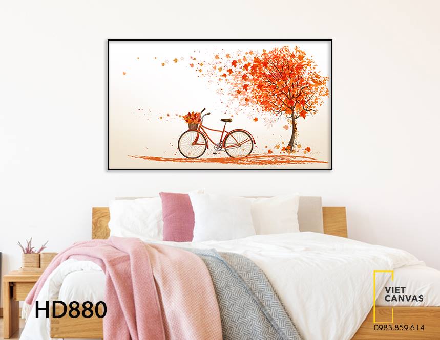 Tranh Chiếc Xe Đạp Dưới Cây Lá Mùa Thu - HD880