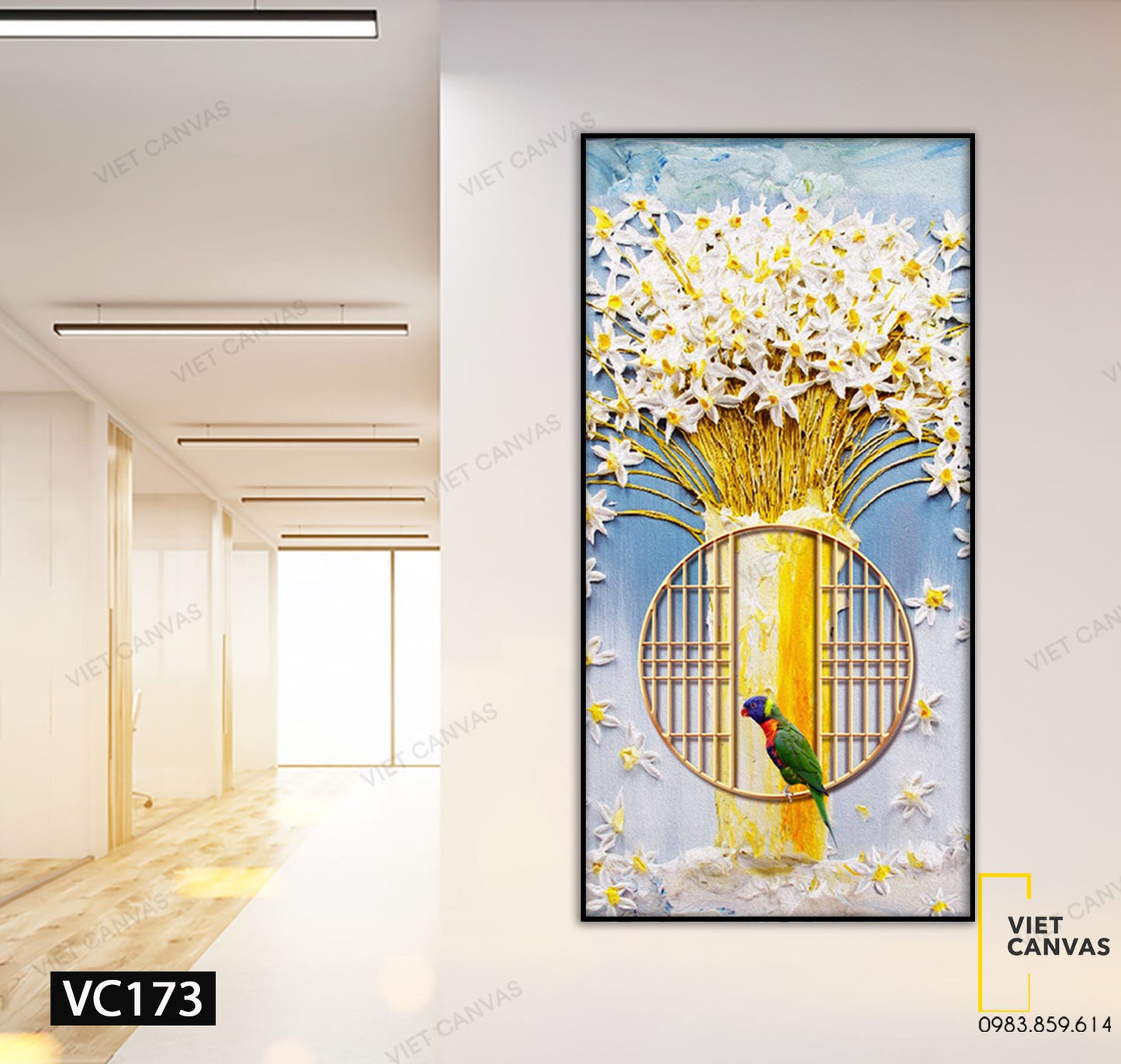 Tranh Vẹt Bên Khung Cửa Sổ Góc Cây Vàng - VC173