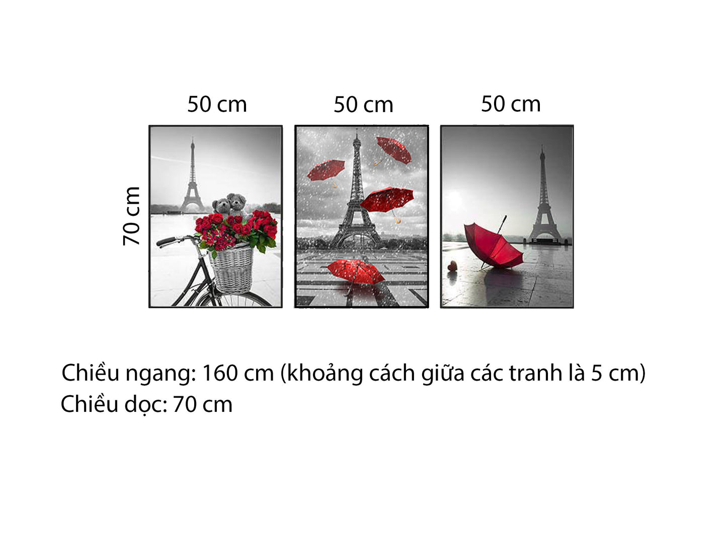 Bộ 3 Tranh Paris Bên Những Chiếc Ô Và Giỏ Hoa - HD330