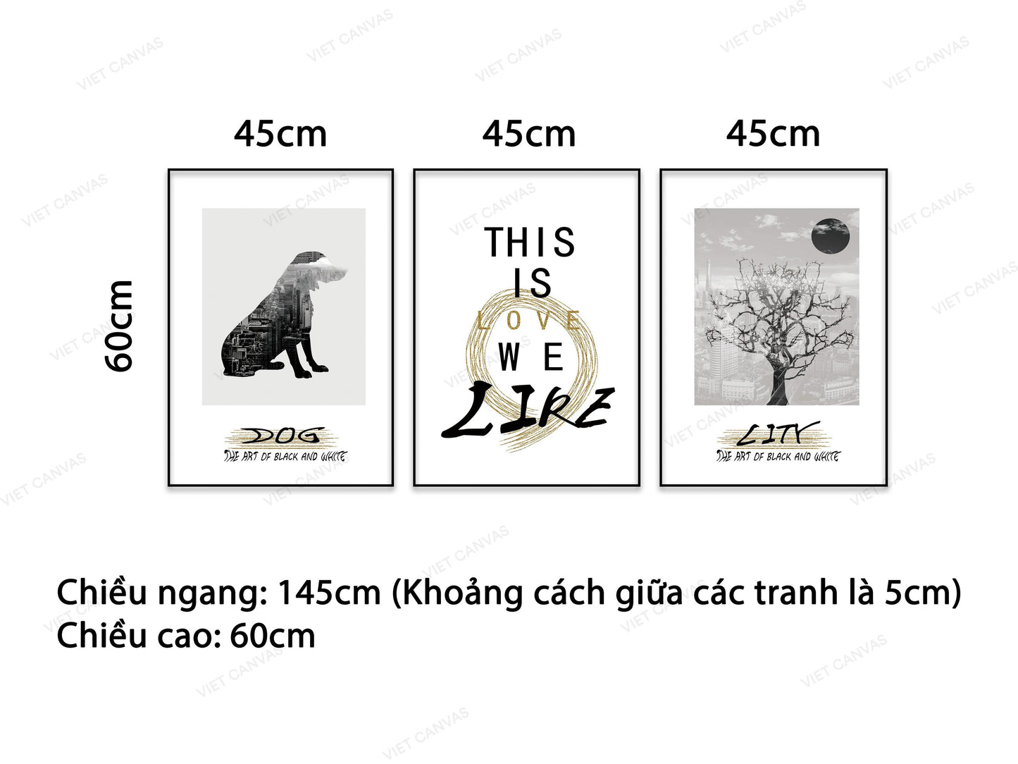 Bộ 3 Tranh Chó, Cây Và Quotes - VB562