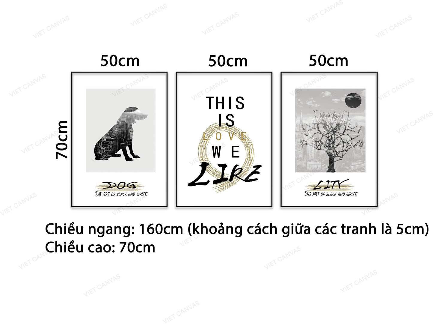 Bộ 3 Tranh Chó, Cây Và Quotes - VB562