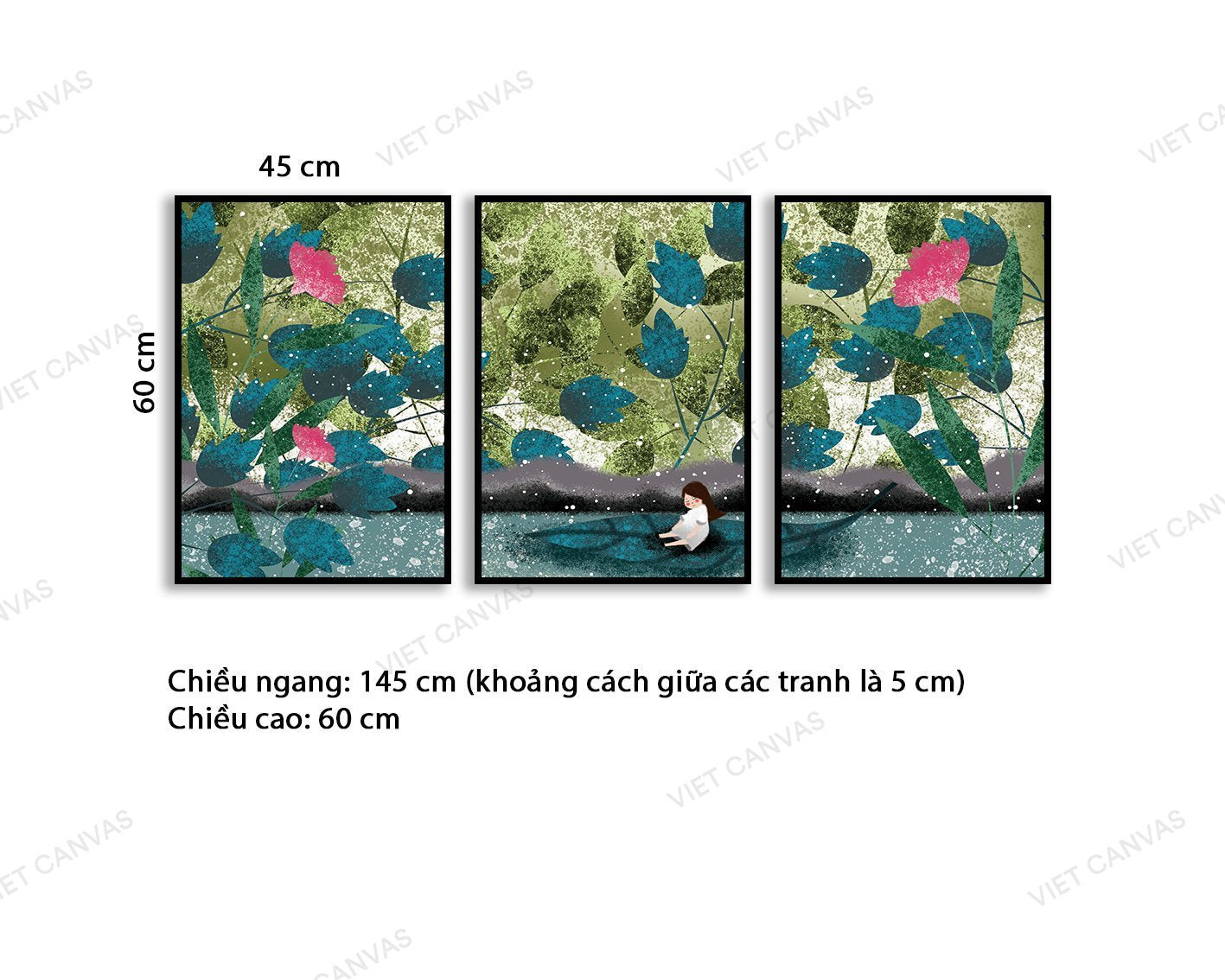Bộ 3 Tranh Bé Con Trên Chiếc Thuyền Lá Xanh - VB864
