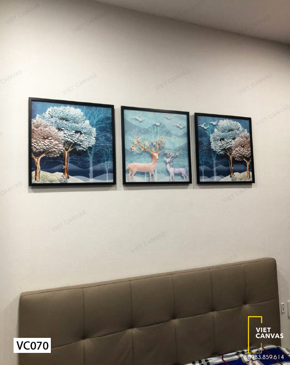 Bộ 3 Tranh Đôi Hươu Bình Yên - VC070