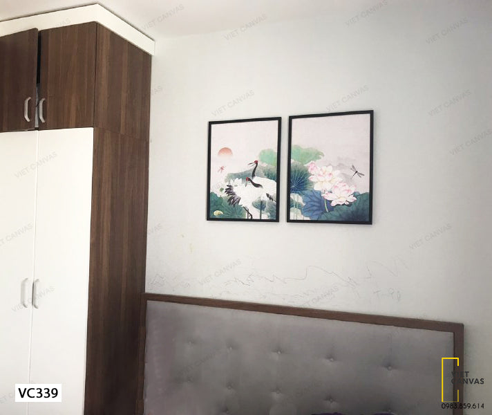 Bộ 2 Tranh Đôi Hạc Trong Đầm Sen - VC339