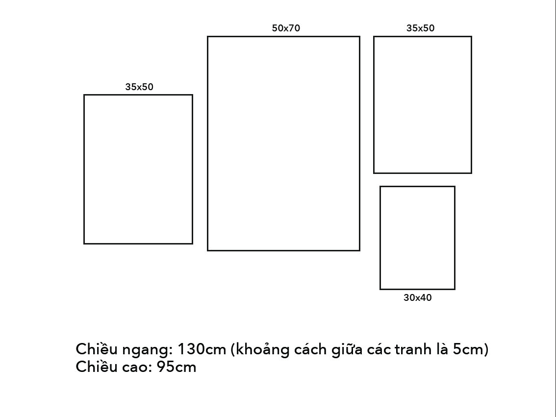 Bộ 4 Tranh Phong Cảnh, Mặt Trời Và Hình Vẽ - VN014