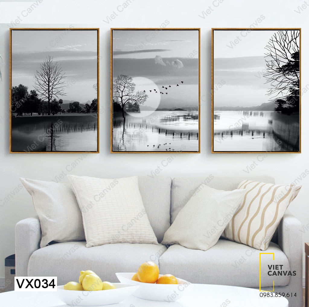 Bộ 3 Tranh Cảnh Sông Buổi Chiều Tà - VX034
