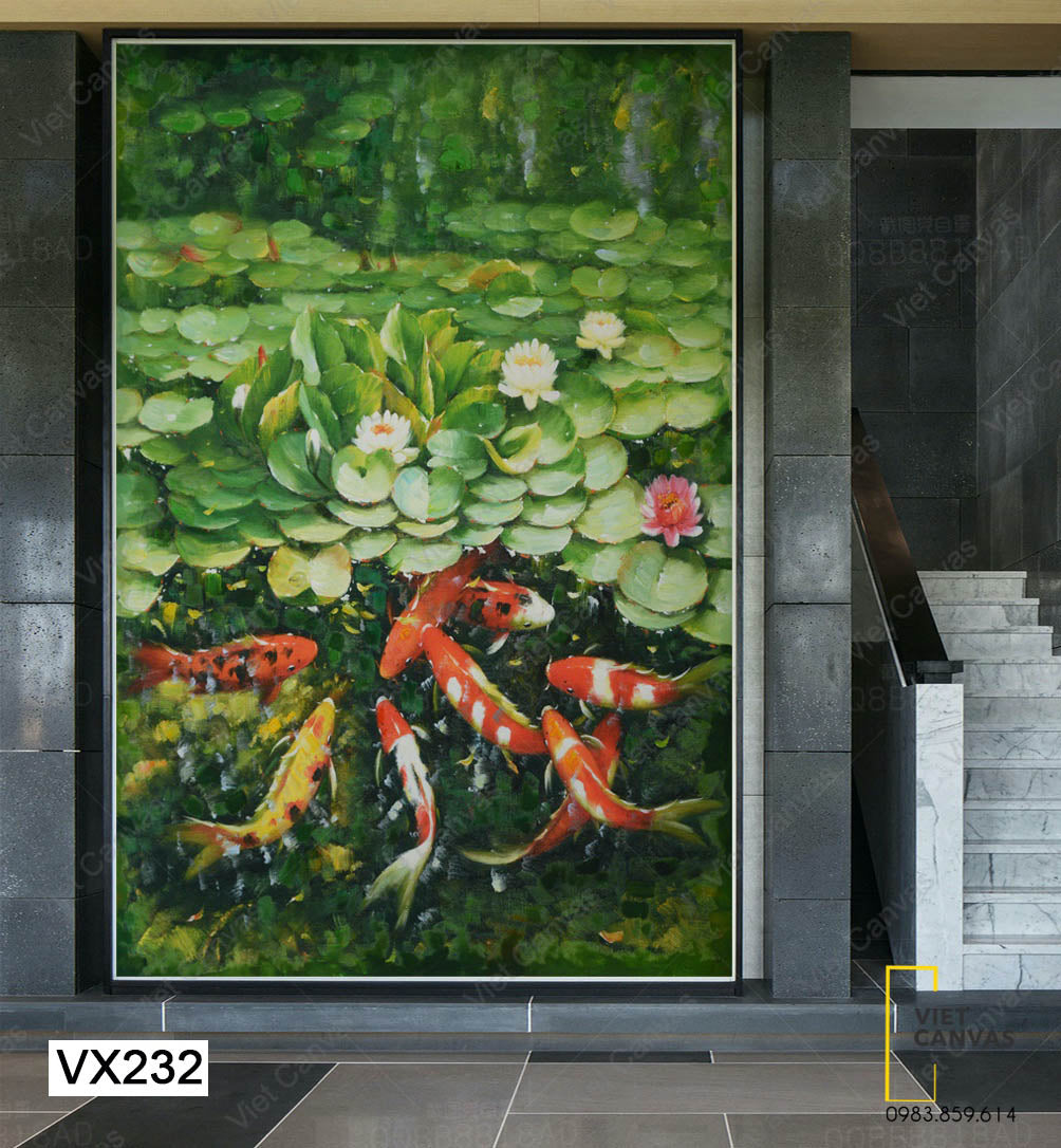 Tranh Đàn Cá Chép Dưới Đầm Hoa Súng - VX232