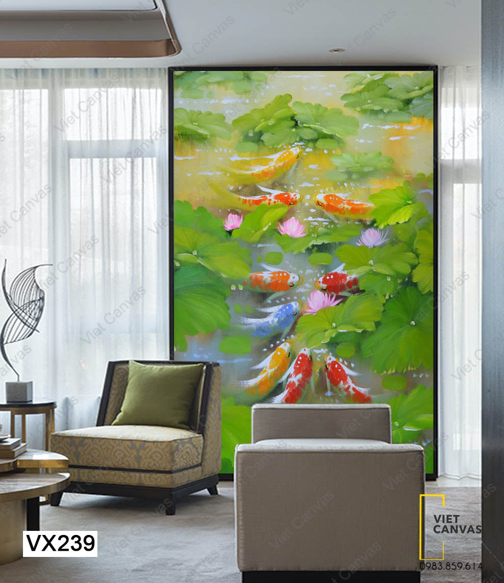 Tranh Đàn Cá Bơi Dưới Đầm Sen - VX239