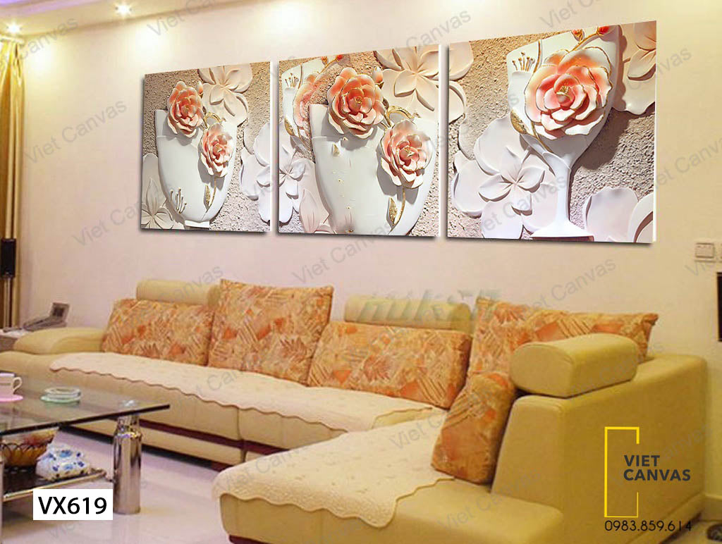 Bộ 3 Tranh Hoa Ấn Tượng - VX619