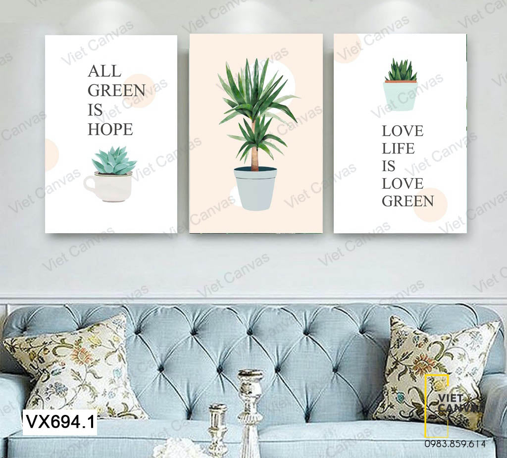 Bộ 3 Tranh Chậu Cây Và Quotes - VX694.1