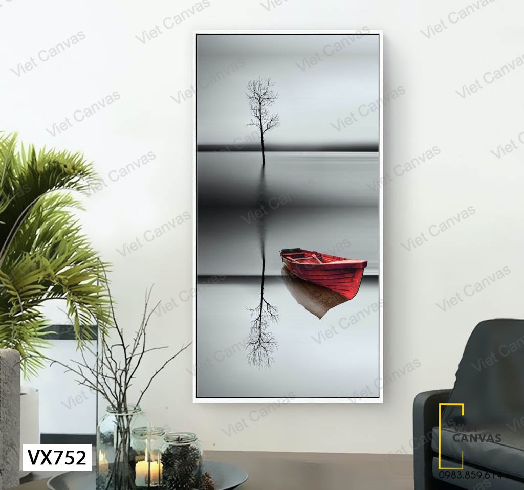 Tranh Bóng Cây Và Ghe Thuyền Phản Chiếu - VX752