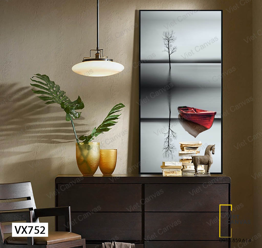 Tranh Bóng Cây Và Ghe Thuyền Phản Chiếu - VX752