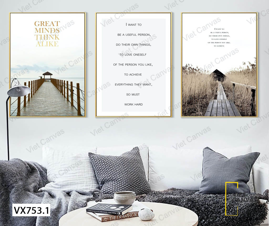 Bộ 3 Tranh Cây Cầu, Quotes Và Lối Đi Vào Nhà - VX753.1