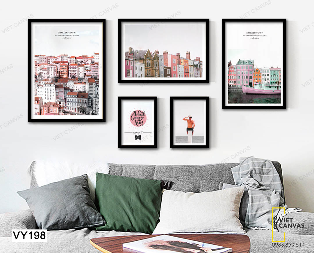 Bộ 5 Tranh Đỉnh Những Tòa Nhà, Quotes Và Chàng Trai - VY198