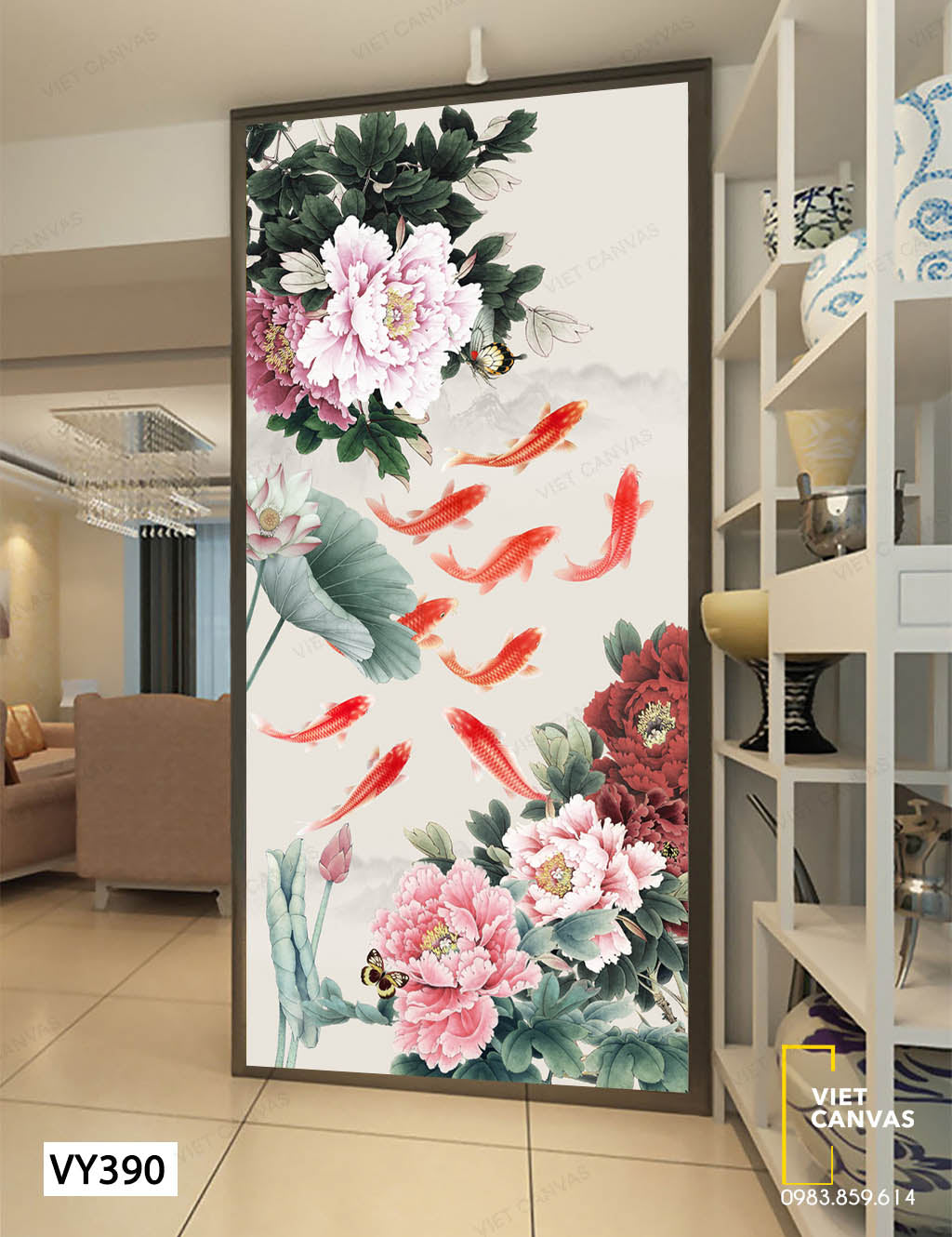 Tranh Đàn Cá Bơi Lội Bên Dàn Hoa - VY390