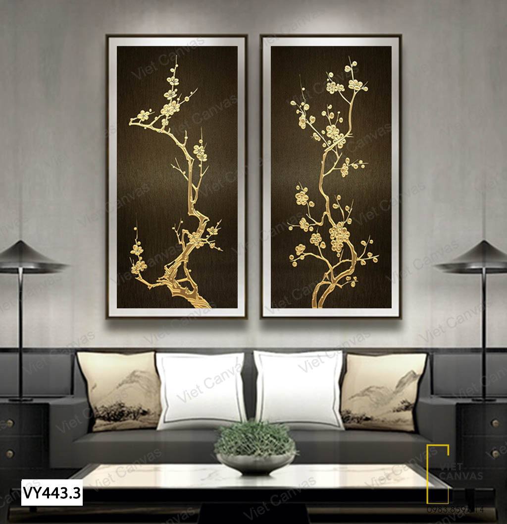 Bộ 2 Tranh Nhành Cây Hoa Mai Khoe Sắc - VY443.2