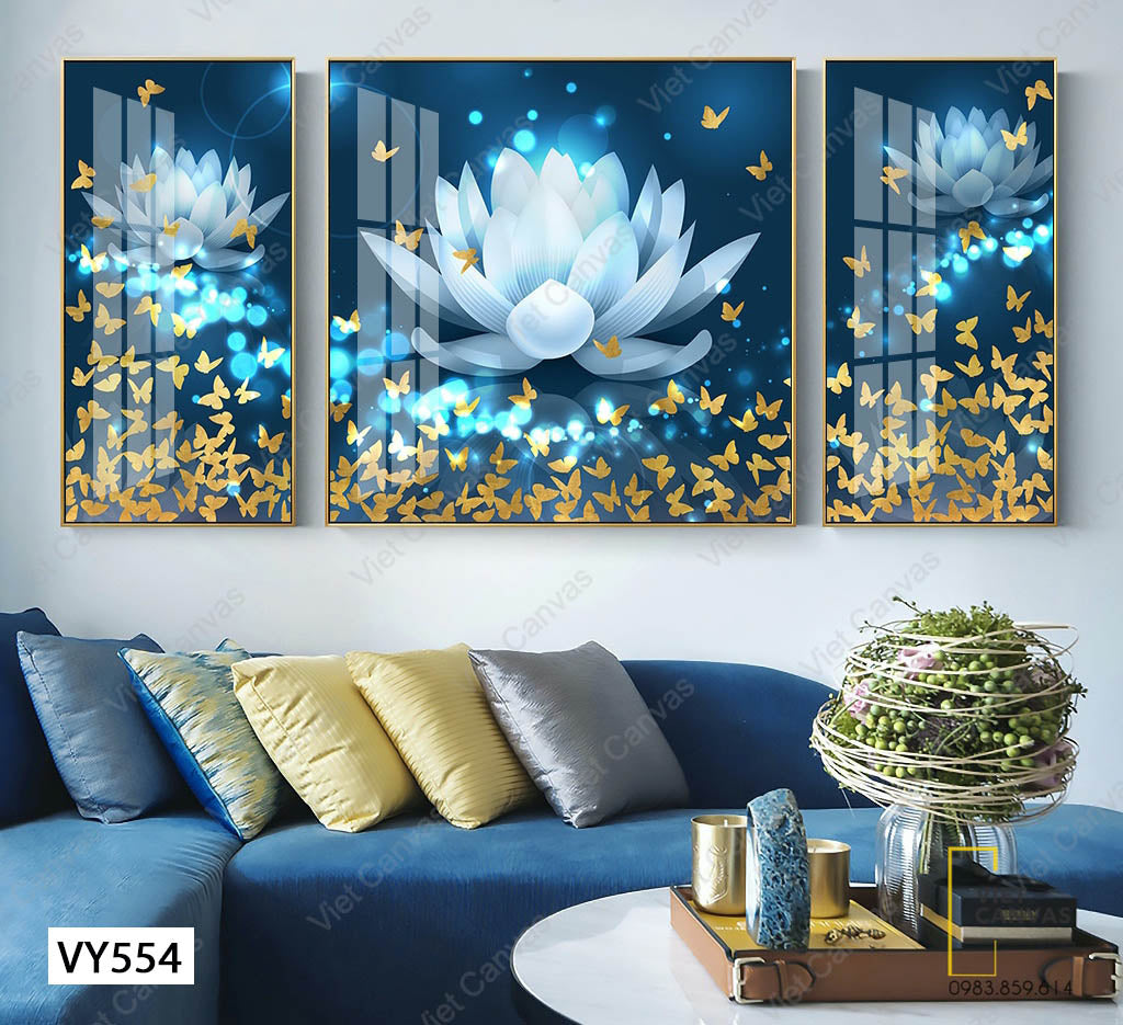 Bộ 3 Tranh Hoa Sen Và Đàn Bướm - VY554