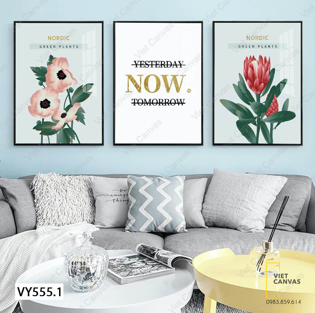 Bộ 3 Tranh Cành Hoa Và Quotes - VY555.1