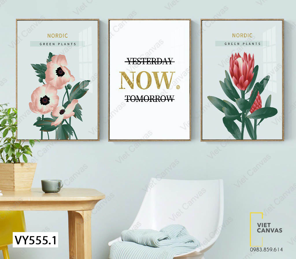 Bộ 3 Tranh Cành Hoa Và Quotes - VY555.1