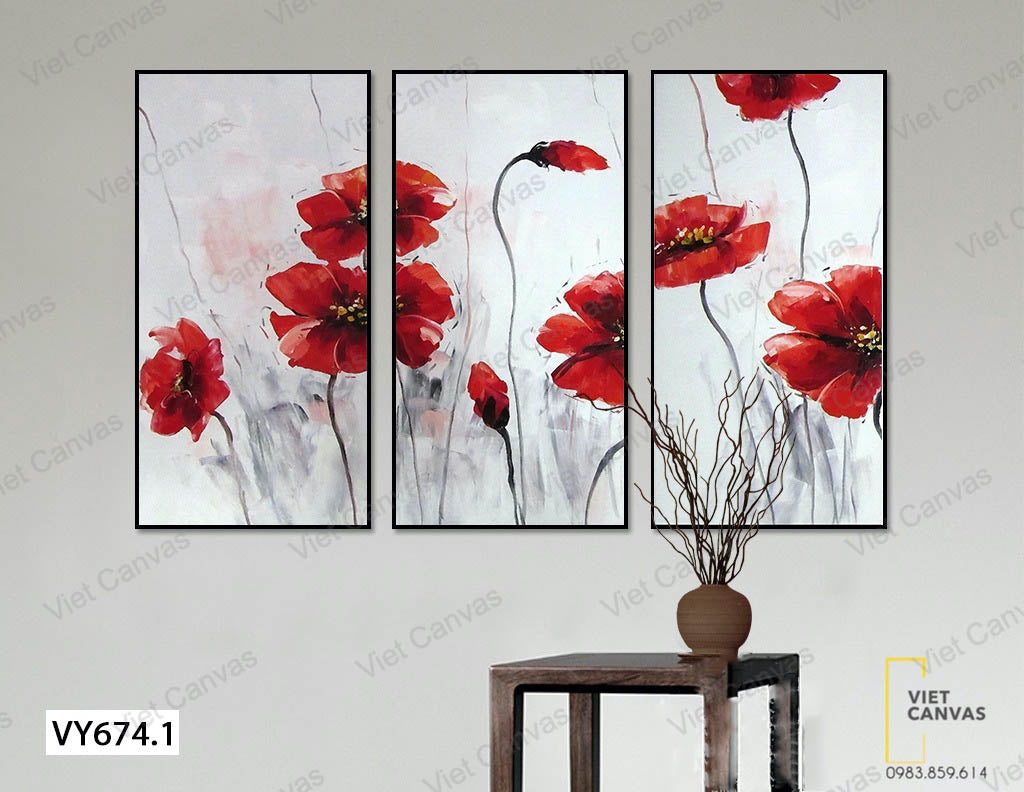 Bộ 3 Tranh Cây Anh Túc Đỏ - VY674.1