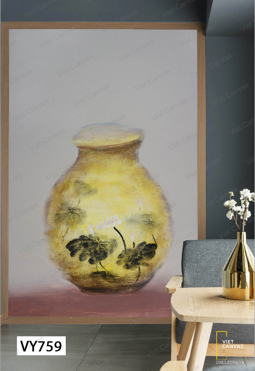 Tranh Bình Hoa Với Họa Tiết Lá Sen - VY759