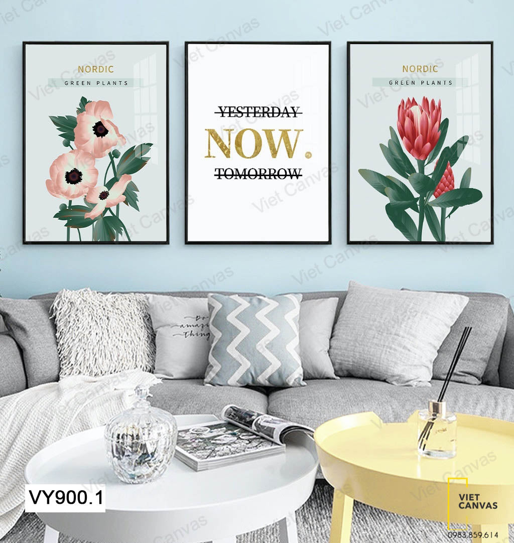 Bộ 3 Tranh Những Bông Hoa Nở Rộ Và Quotes - VY900.1