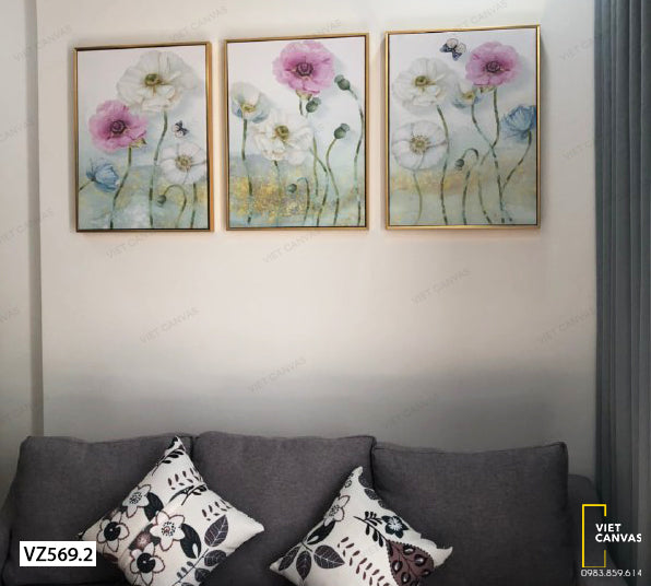 Bộ 3 Tranh Hoa Và Bướm Bay - VZ569.2