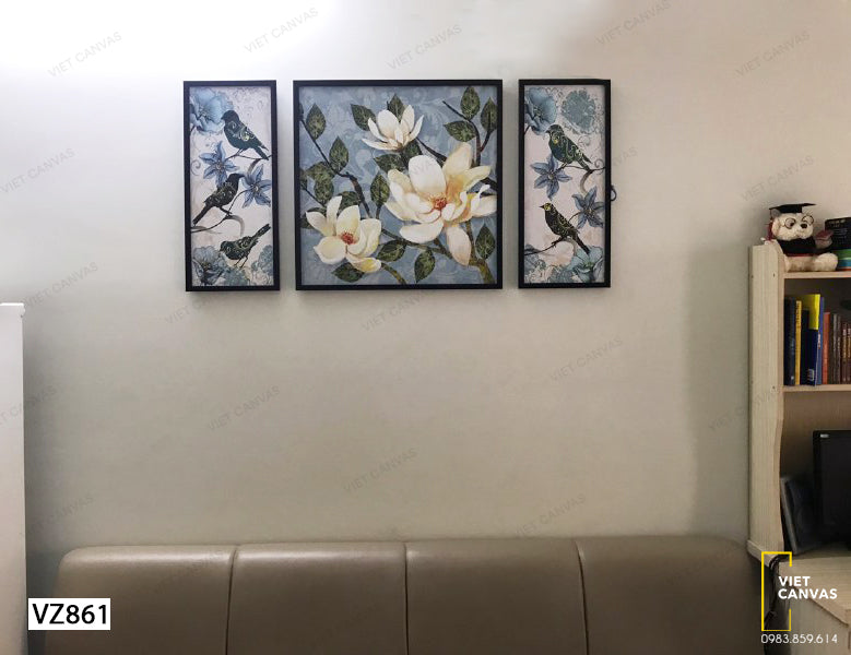 Bộ 3 Tranh Hương Hoa Thu Hút Đàn Chim - VZ861