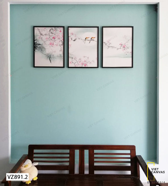 Bộ 3 Tranh Đôi Chim Sẻ Trên Cành Đào - VZ891.2