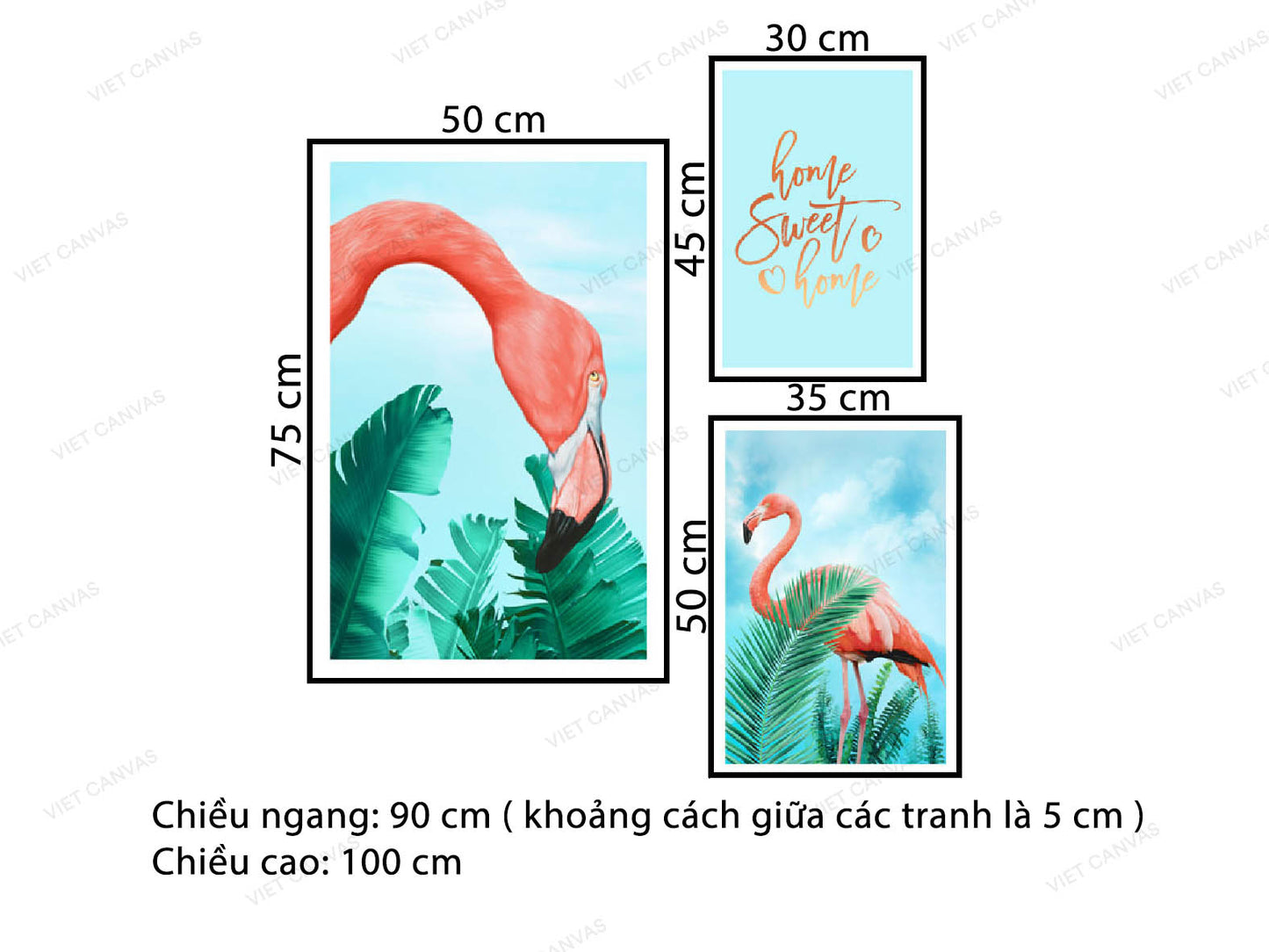 Bộ 3 Tranh Chim Hồng Hạc, Lá Và Quotes - VZ897.3