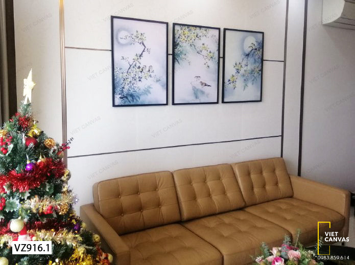 Bộ 3 Tranh Đôi Chim Trên Cành Hoa Vàng - VZ916.1