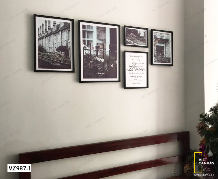 Bộ 5 Tranh Khu Phố Với Dàn Hoa Khoe Sắc Và Quotes - VZ987.1