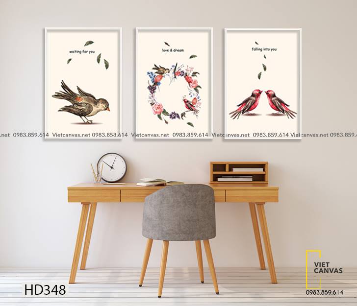 Bộ 3 Tranh Chim, Hoa Và Lá - HD348