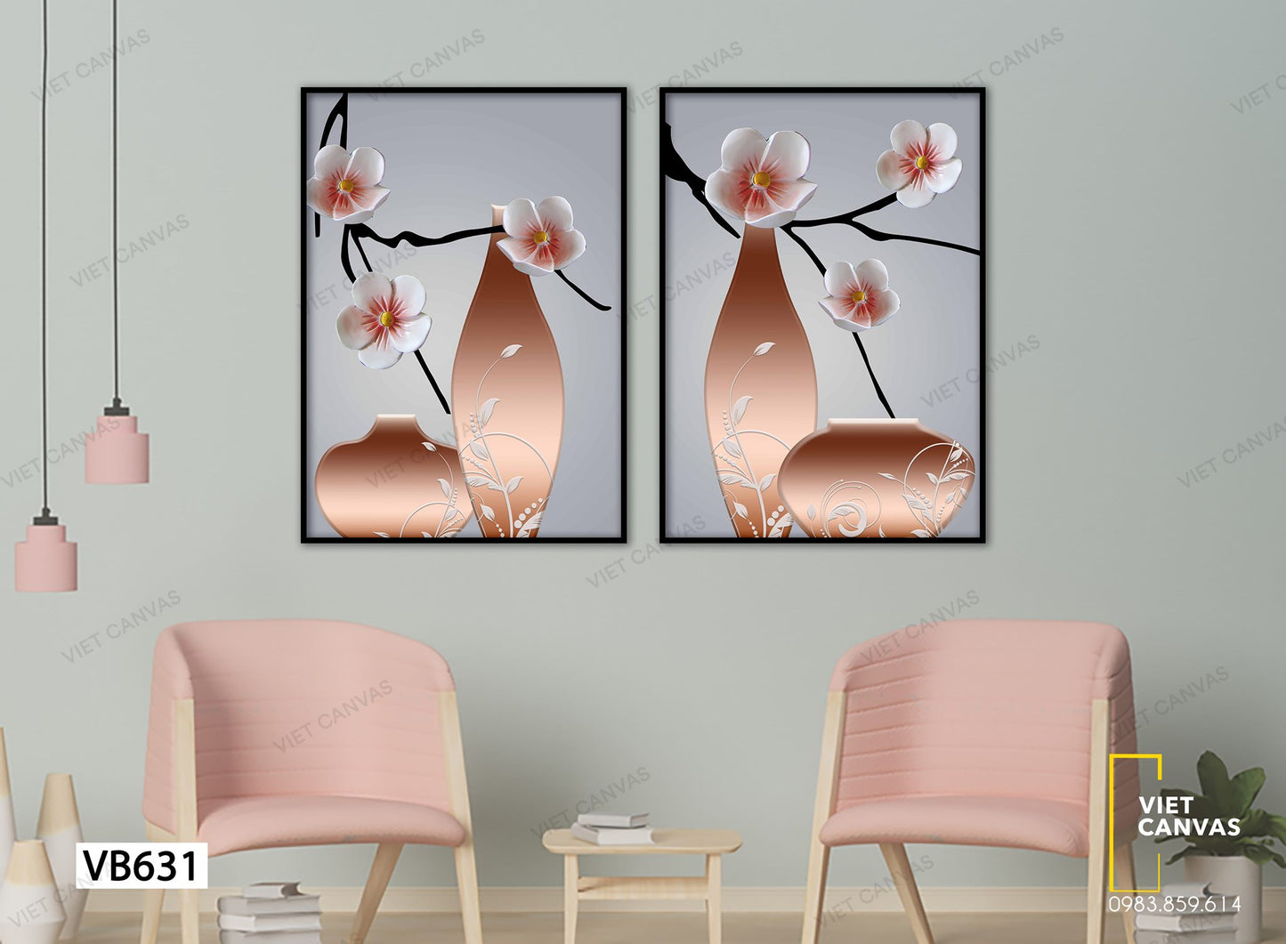 Bộ 2 Tranh Bình Hoa Màu Hồng Gradient Tinh Tế - VB631