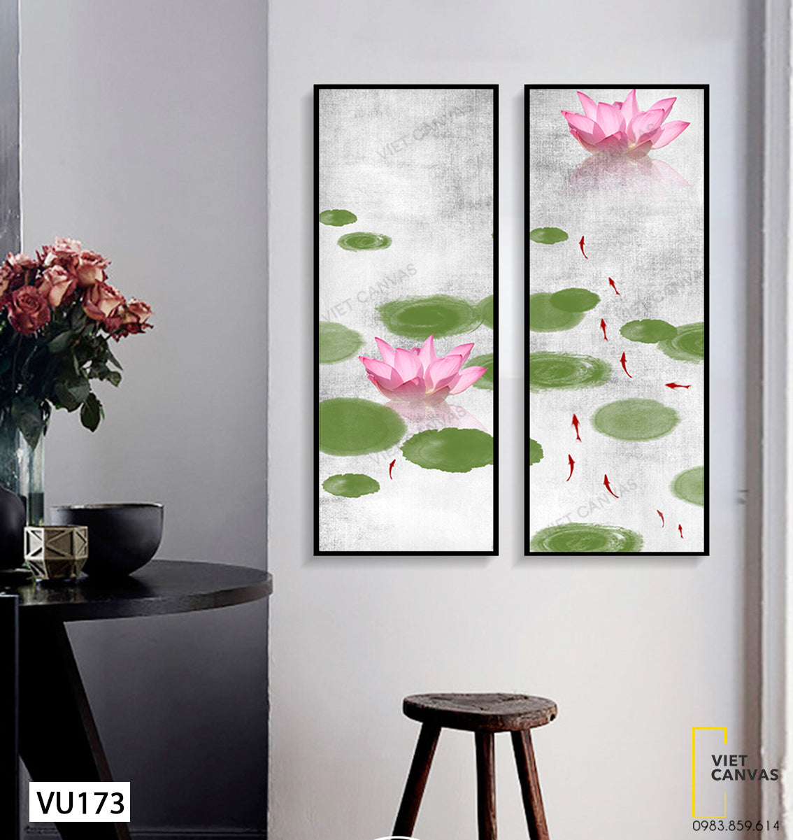 Bộ 2 Tranh Hồ Sen Và Đàn Cá - VU173