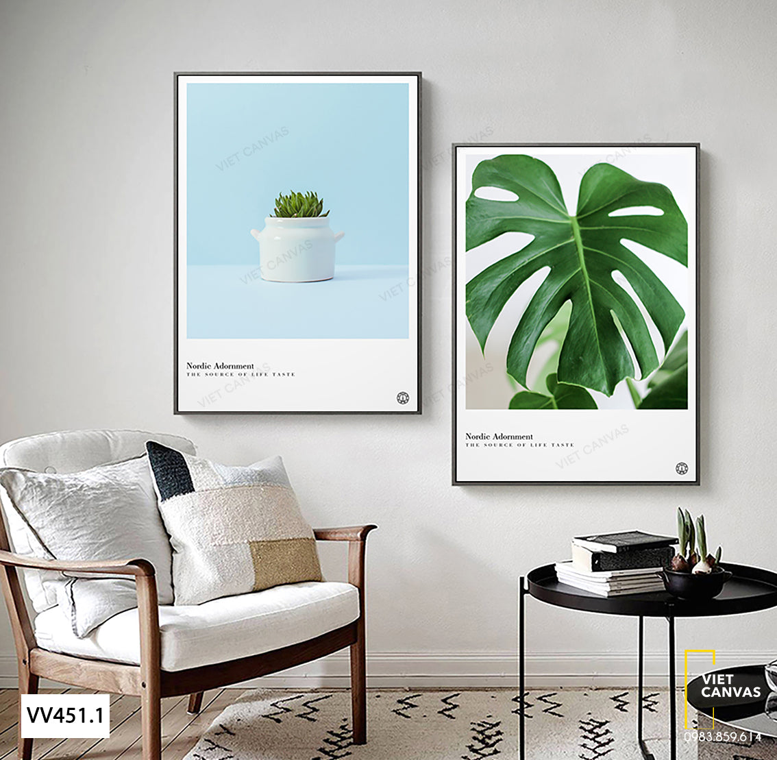 Bộ 2 Tranh Lá Cây Và Chậu Sen Đá - VV451.1