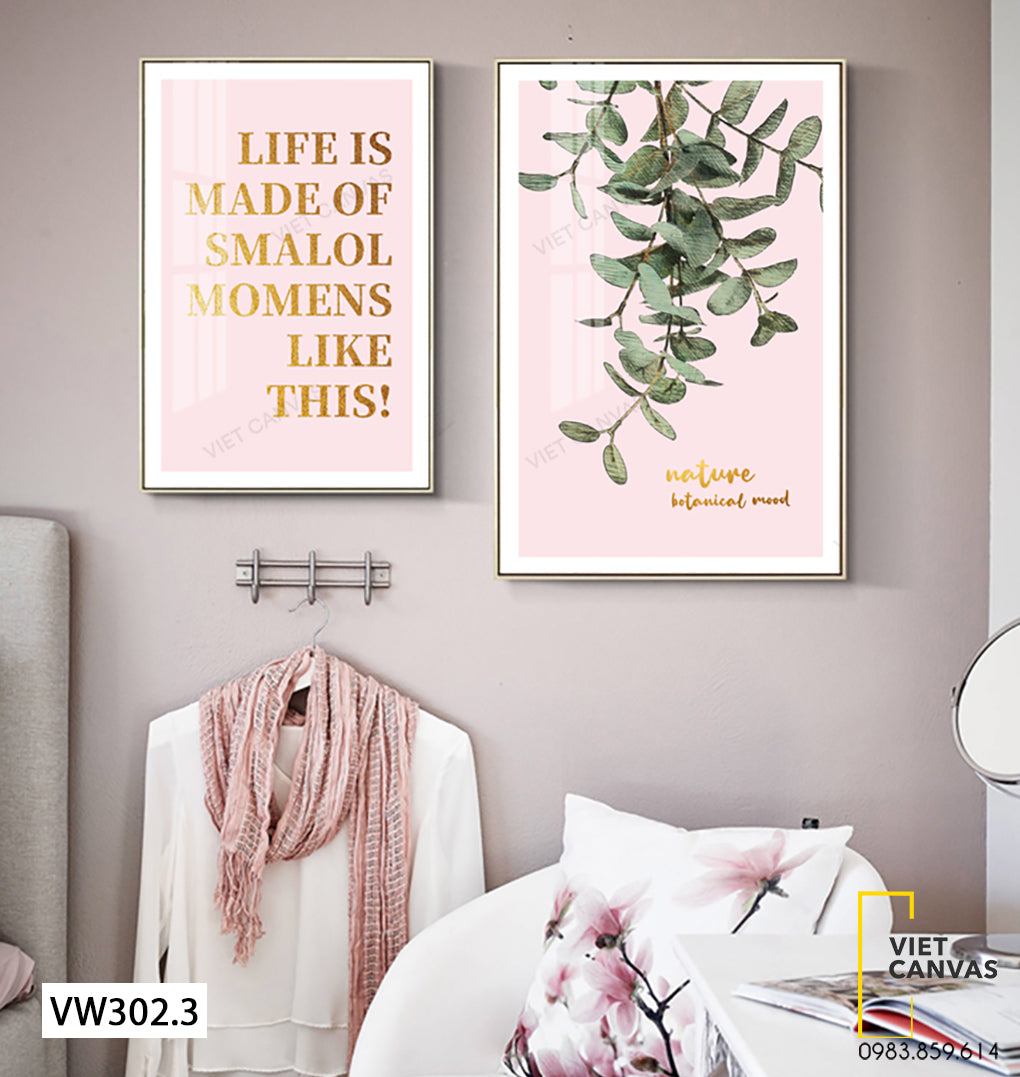 Bộ 2 Tranh Lá Xanh Và Quotes - VW302.3