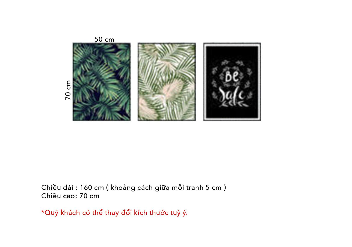 Bộ 3 Tranh Lá Cây Và Quotes Be Safe - HD079
