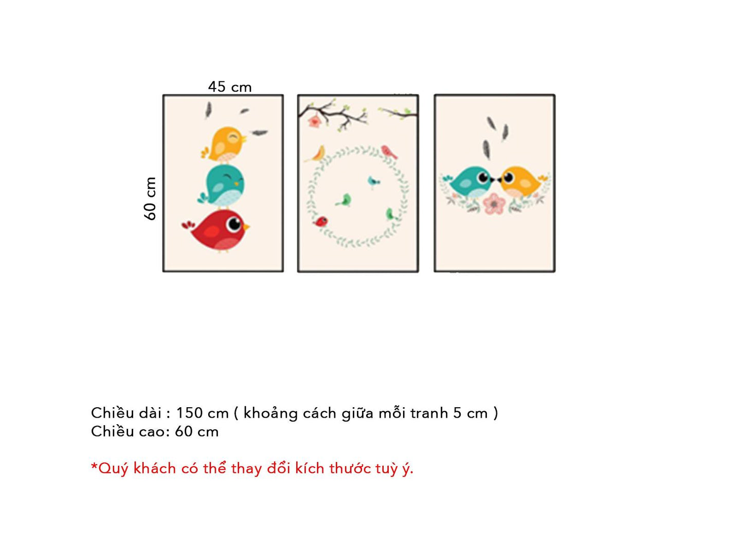 Bộ 3 Tranh Những Chú Chim Hạnh Phúc - HD013