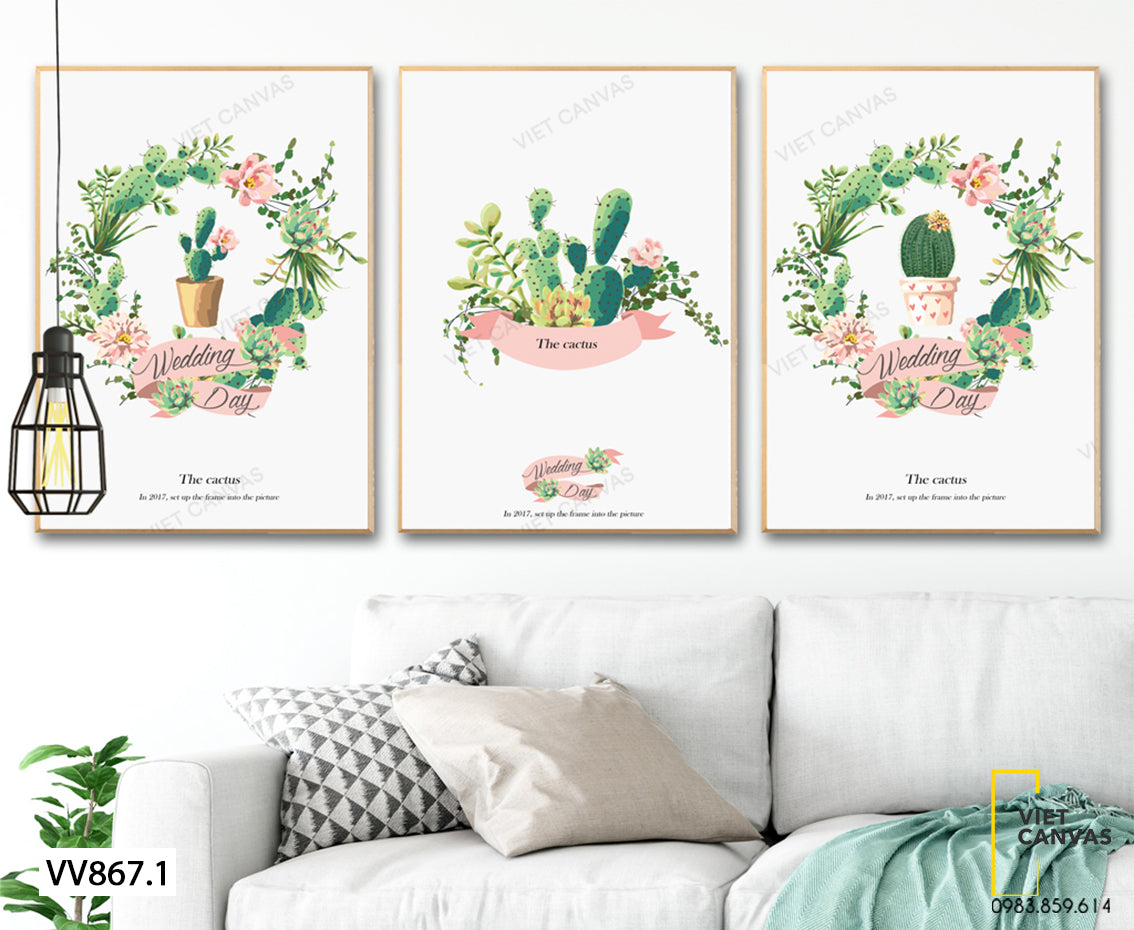 Bộ 3 Tranh Chậu Xương Rồng Và Vòng Hoa - VV867.1