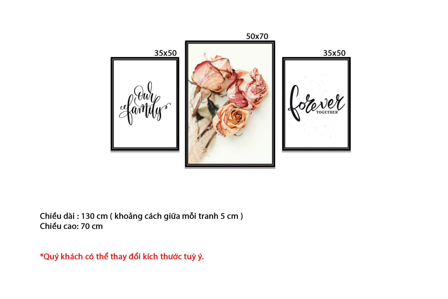 Bộ 3 Tranh Hoa Hồng Và Quotes - HD234