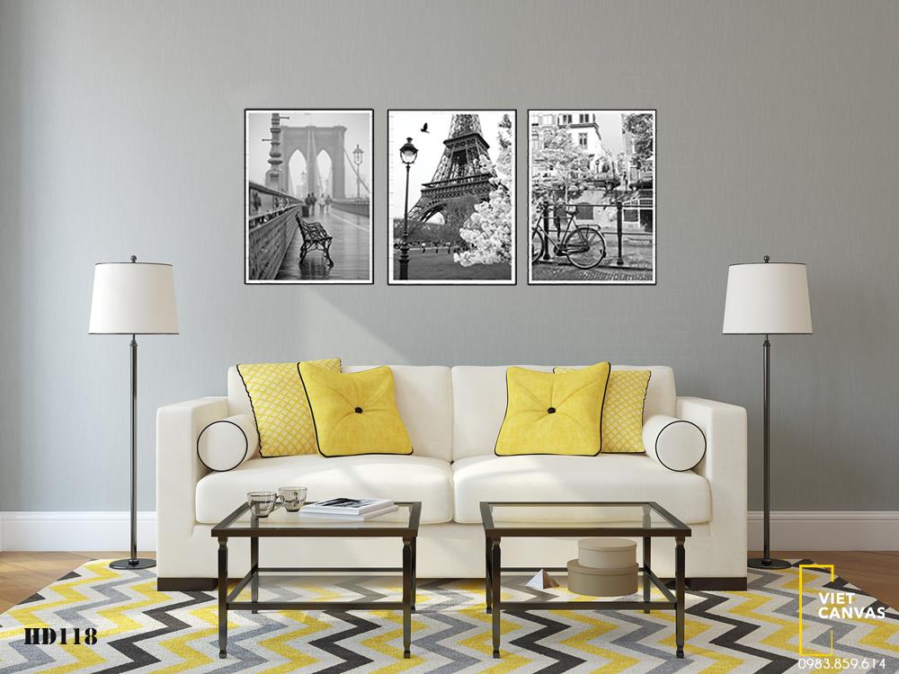 Bộ 3 Tranh Chiếc Cầu, Khu Phố Và Tháp Eiffel - HD118