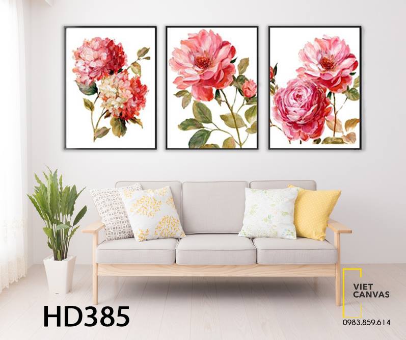 Bộ 3 Tranh Sắc Hồng Của Hoa - HD385