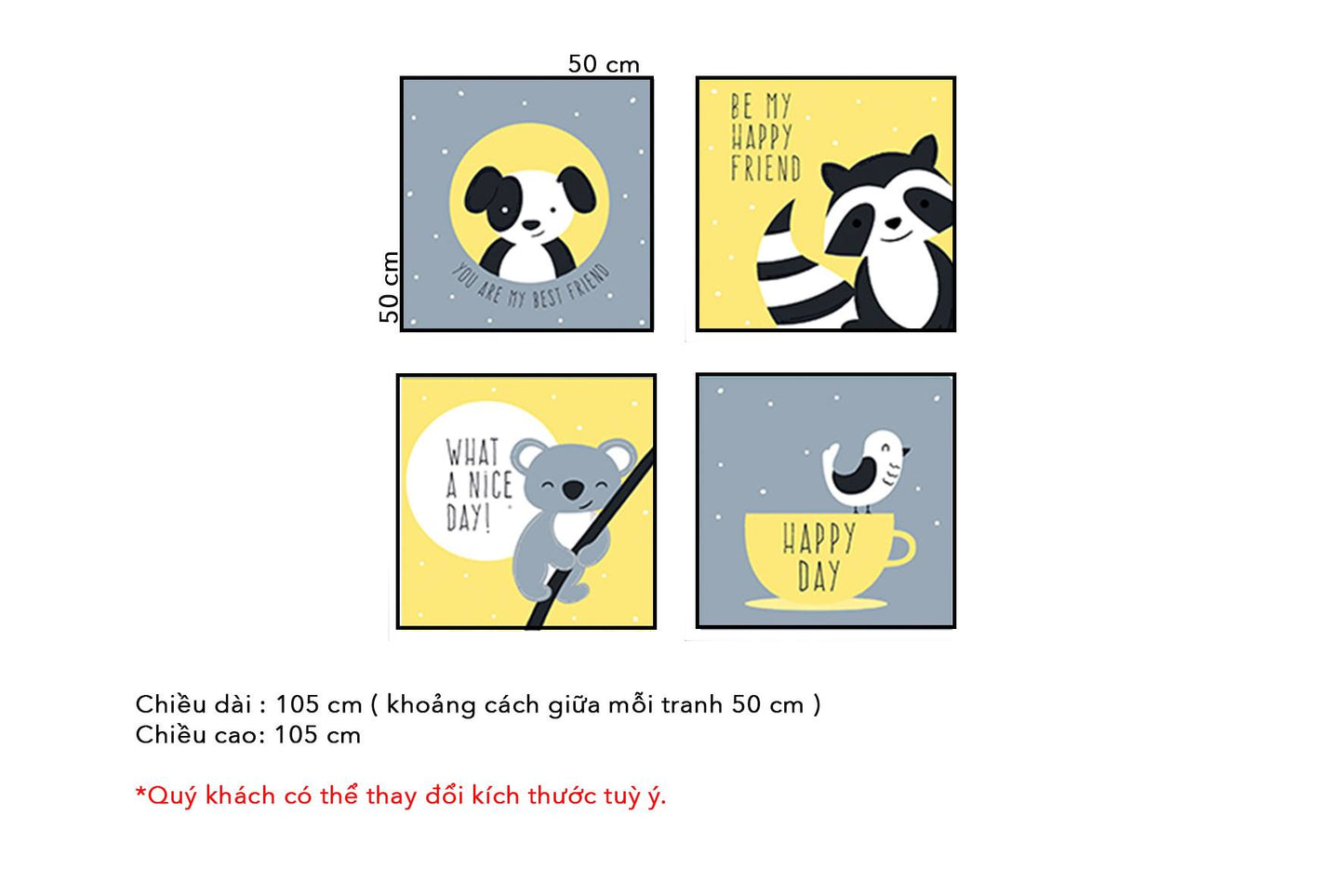 Bộ 4 Tranh Động Vật Hoạt Hình - HD086