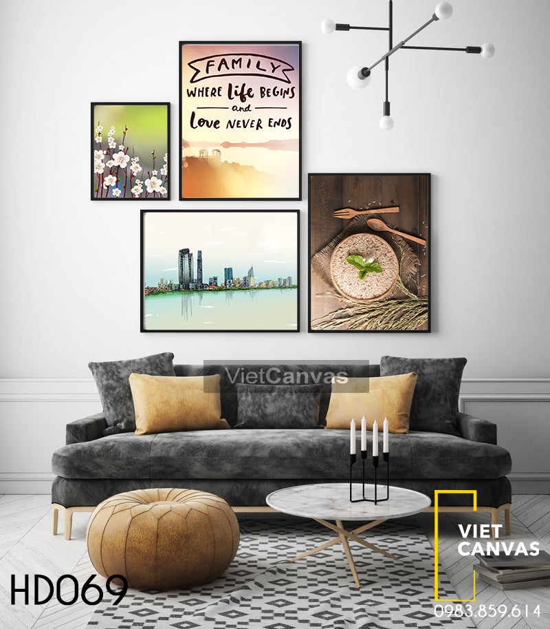 Bộ 4 Tranh Vườn Hoa, Khung Cảnh Thành Phố Và Quotes - HD069